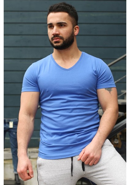 Düz Basic Saks T-Shirt 3005 fiyatları