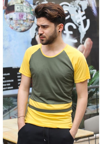 Şerit Detaylı Haki T-Shirt 3014