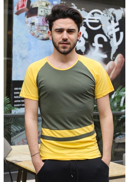 Şerit Detaylı Haki T-Shirt 3014