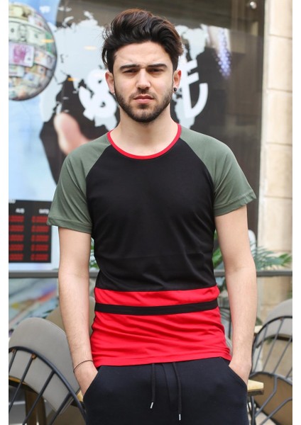 Şerit Detaylı Siyah T-Shirt 3014
