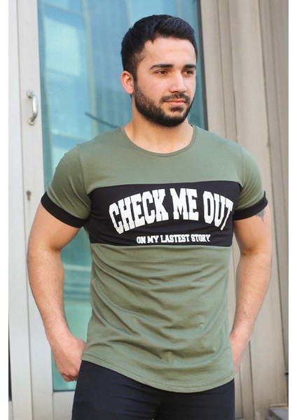 Baskı Detaylı Haki T-Shirt 3013