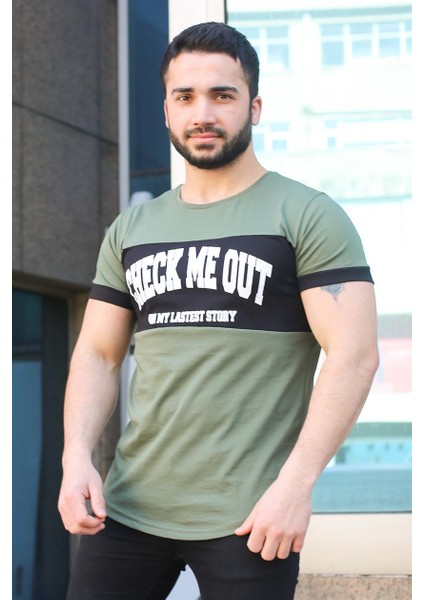 Baskı Detaylı Haki T-Shirt 3013