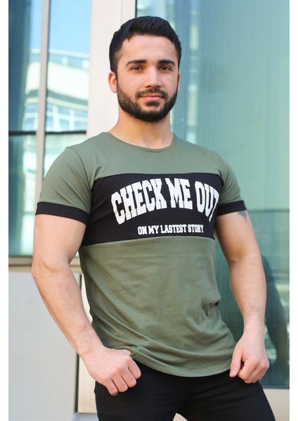 Baskı Detaylı Haki T-Shirt 3013