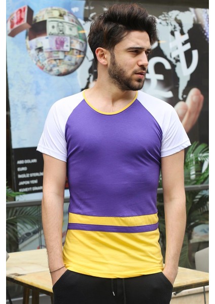 Şerit Detaylı Mor T-Shirt 3014