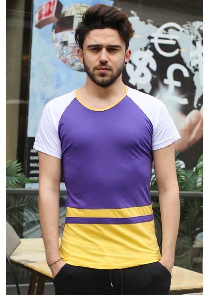 Şerit Detaylı Mor T-Shirt 3014