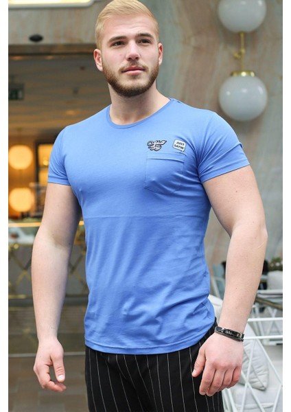 Arma Detaylı Saks T-Shirt 3037