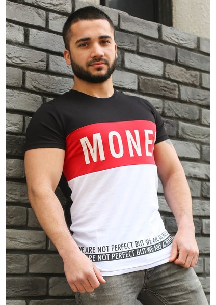 Renk Bloklu Yazı Detaylı Siyah T-Shirt 3077 fiyatları
