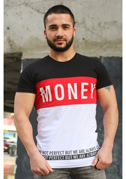 Renk Bloklu Yazı Detaylı Siyah T-Shirt 3077 modelleri