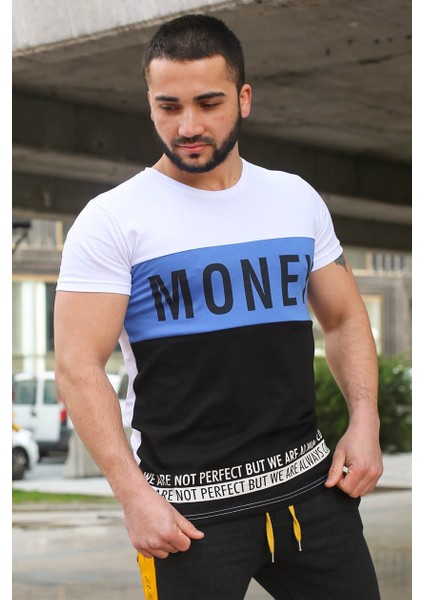 Renk Bloklu Yazı Detaylı Beyaz T-Shirt 3077 fiyatları