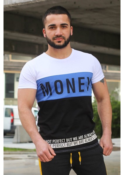 Renk Bloklu Yazı Detaylı Beyaz T-Shirt 3077 modelleri
