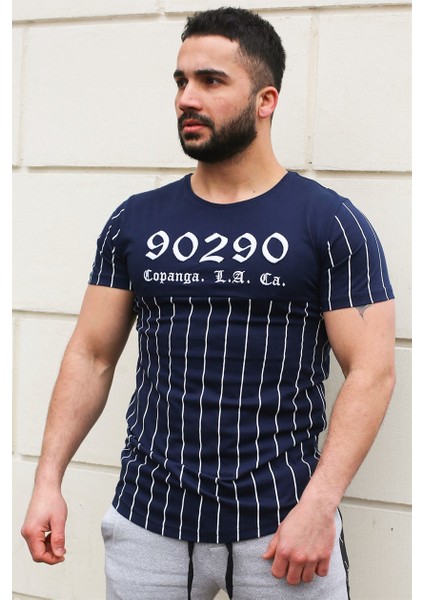 Bisiklet Yaka Çizgi Detaylı Lacivert T-Shirt 2863