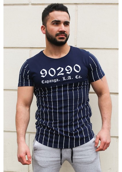 Bisiklet Yaka Çizgi Detaylı Lacivert T-Shirt 2863