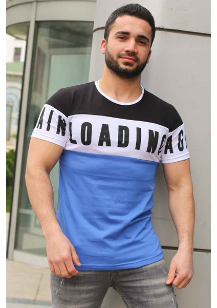 Baskılı Saks T-Shirt 2974
