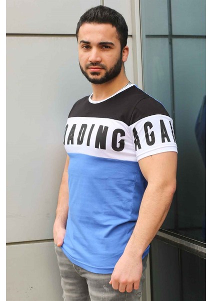 Baskılı Saks T-Shirt 2974