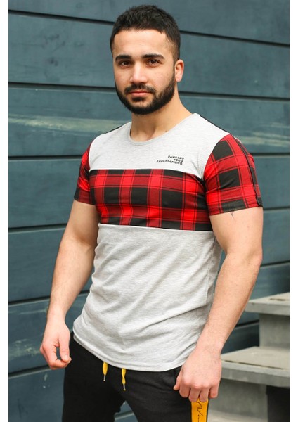 Bisiklet Yaka Ekoseli Beyaz T-Shirt 3004 fiyatları