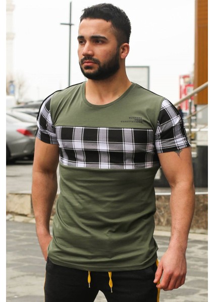 Bisiklet Yaka Ekoseli Haki T-Shirt 3004 fiyatları