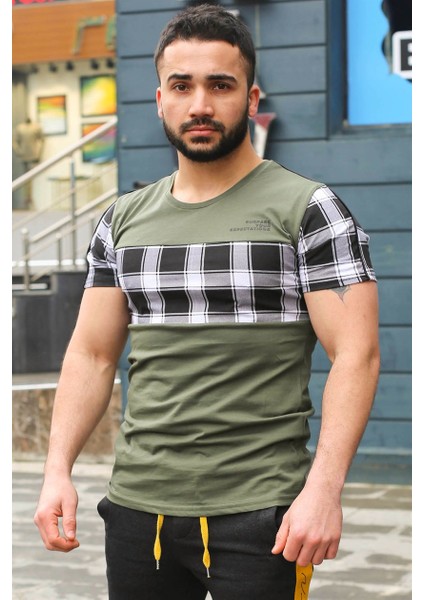 Bisiklet Yaka Ekoseli Haki T-Shirt 3004 modelleri