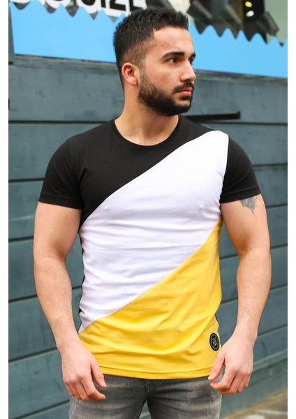 Renk Bloklu Siyah T-Shirt 3018
