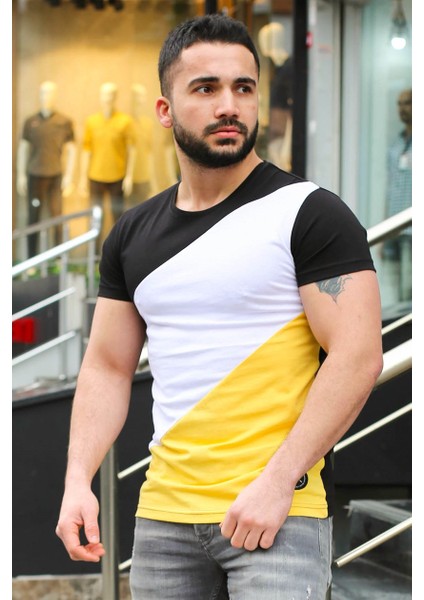 Renk Bloklu Siyah T-Shirt 3018
