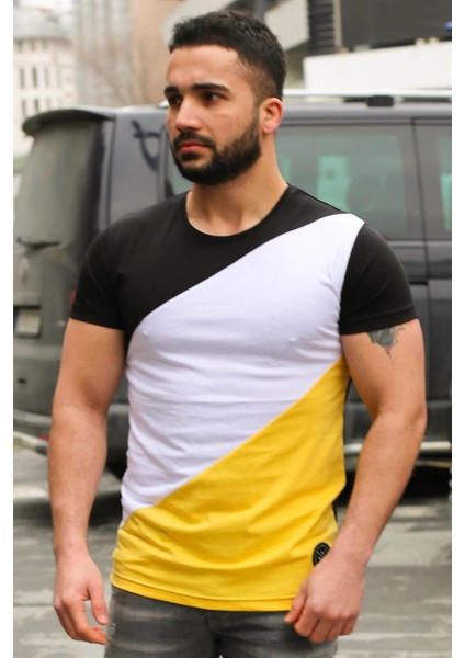 Renk Bloklu Siyah T-Shirt 3018