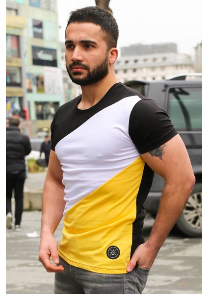 Renk Bloklu Siyah T-Shirt 3018