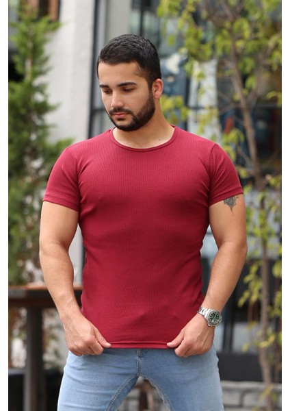 Bisiklet Yaka Bordo Basic T-Shirt 4077 fiyatları
