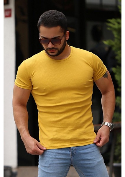 Bisiklet Yaka Sarı Basic T-Shirt 4077