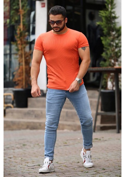 Bisiklet Yaka Turuncu Basic T-Shirt 4077