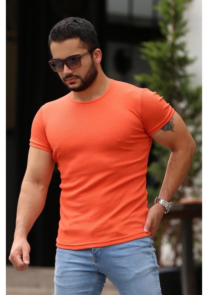 Bisiklet Yaka Turuncu Basic T-Shirt 4077