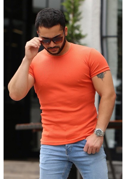 Bisiklet Yaka Turuncu Basic T-Shirt 4077