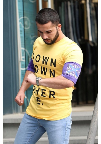 Baskılı Kol Detaylı Sarı T-Shirt Mad4010