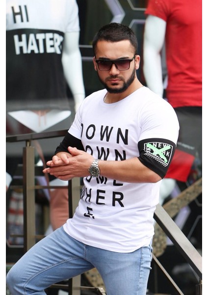Baskılı Kol Detaylı Beyaz T-Shirt Mad4010 fiyatları