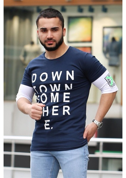 Baskılı Kol Detaylı Lacivert T-Shirt Mad4010 fiyatları