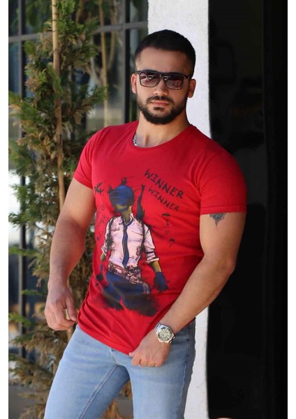 Baskılı Bordo T-Shirt 4028