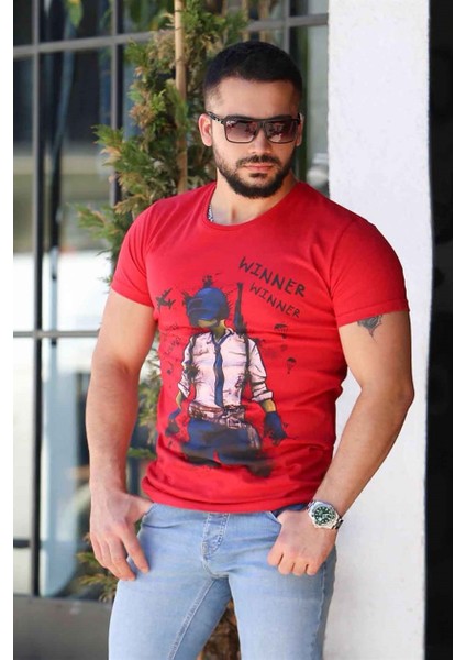 Baskılı Bordo T-Shirt 4028