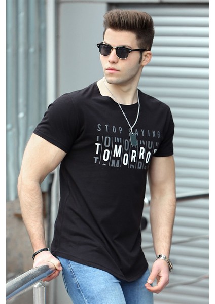 Baskılı Siyah Erkek T-Shirt 4482