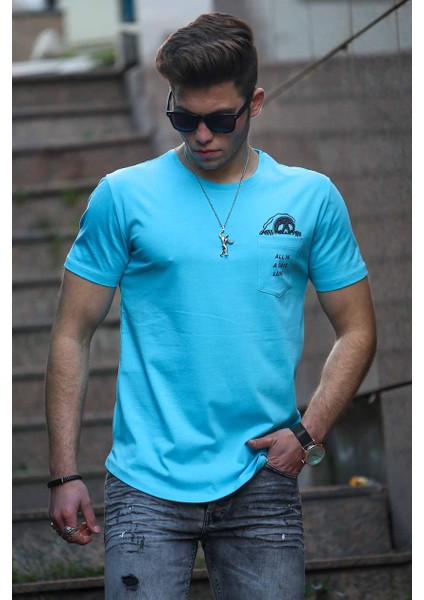 Cep Detay Mavi Erkek T-Shirt 4492