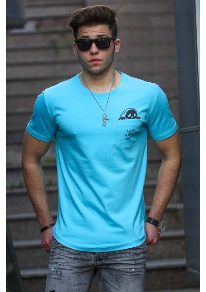 Cep Detay Mavi Erkek T-Shirt 4492