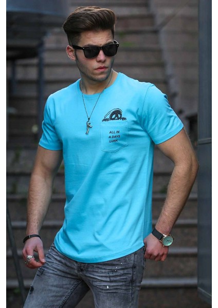 Cep Detay Mavi Erkek T-Shirt 4492