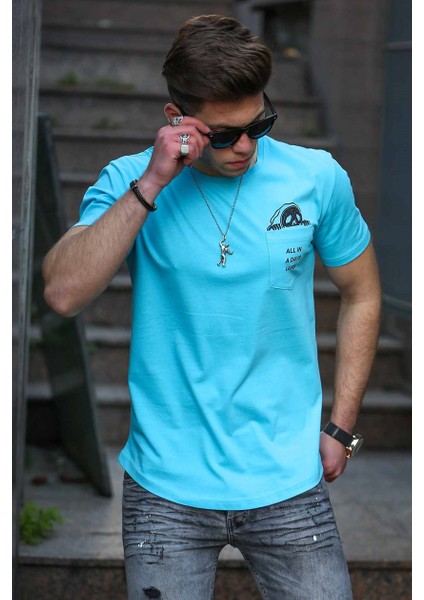 Cep Detay Mavi Erkek T-Shirt 4492