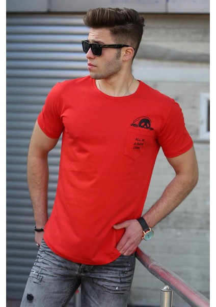 Cep Detay Kırmızı Erkek T-Shirt 4492