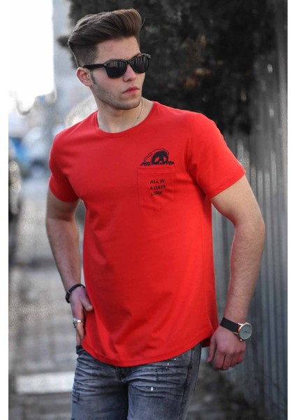 Cep Detay Kırmızı Erkek T-Shirt 4492 fiyatları
