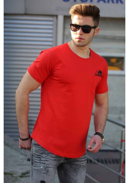 Cep Detay Kırmızı Erkek T-Shirt 4492 modelleri