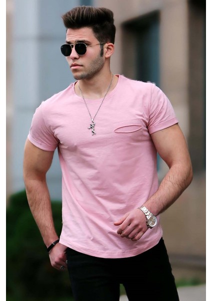 Pudra Basic Bisiklet Yaka T-Shirt 4474