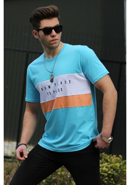Baskılı Turkuaz Erkek T-Shirt 4499