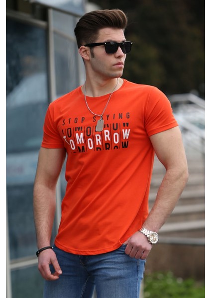Baskılı Turuncu Erkek T-Shirt 4482