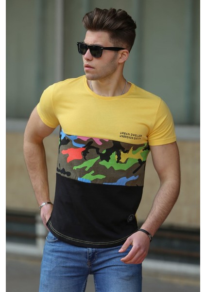 Kamuflaj Desenli Sarı T-Shirt 3003