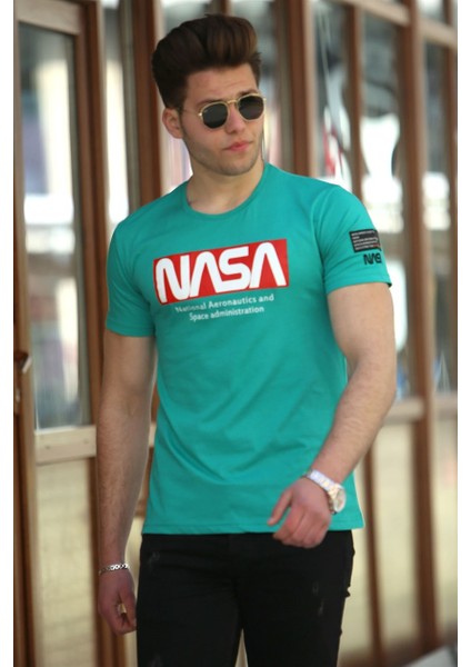 Yeşil Baskılı Erkek T-Shirt 4526