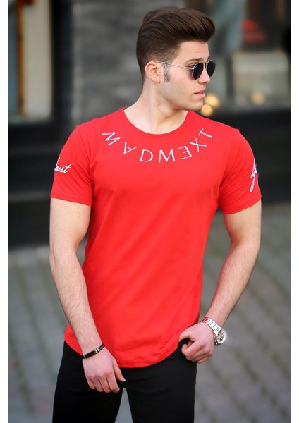 Kırmızı Nakışlı Erkek T-Shirt 4512