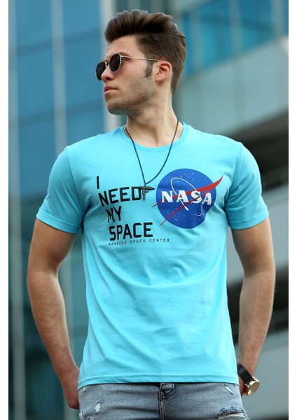Turkuaz Baskılı Erkek T-Shirt 4509